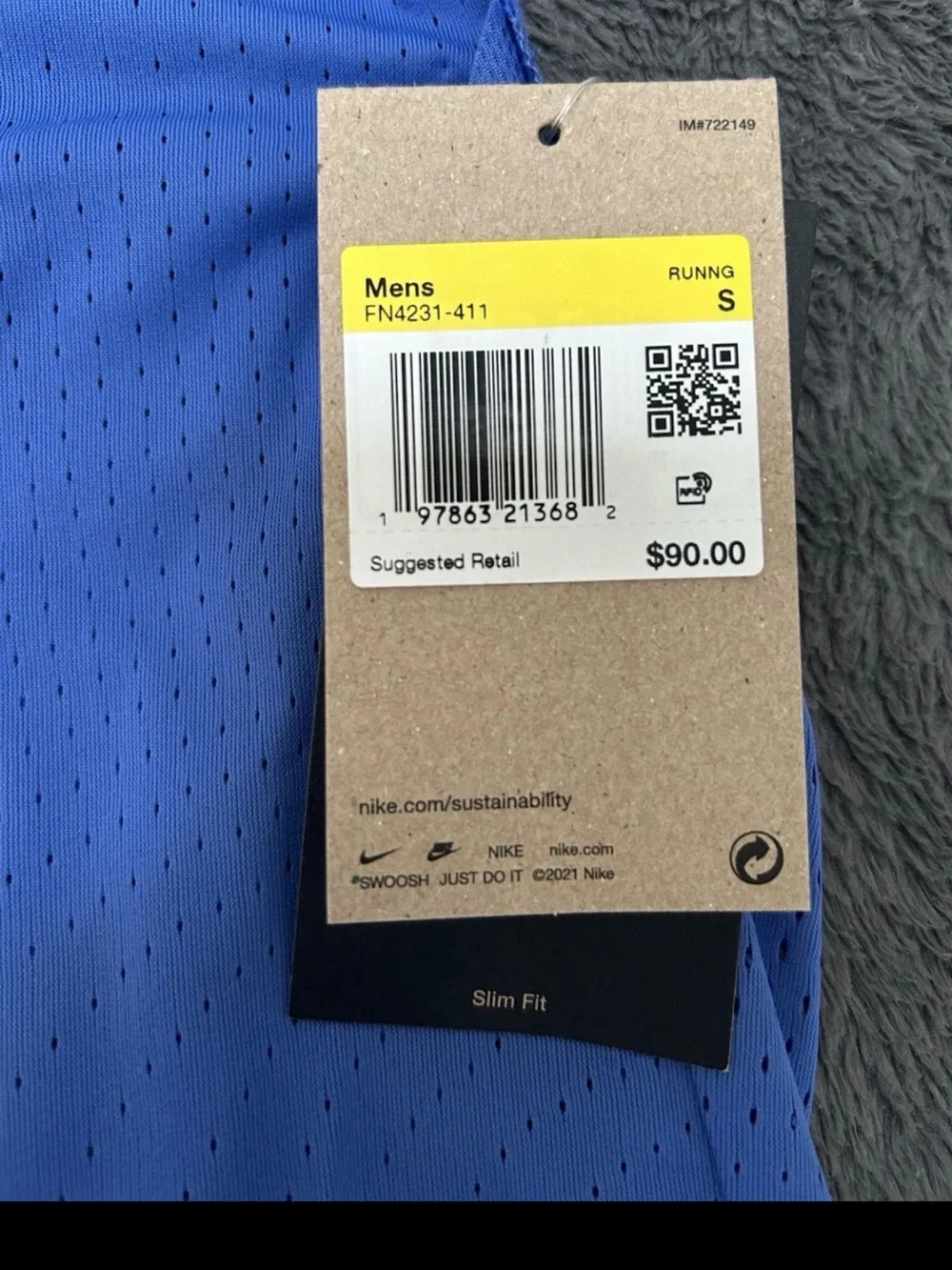 Nike Blue Men's Perforated Athletic Tank RUNNING SINGLET SMALL
